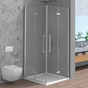 Box doccia angolare 80x90 in vetro temperato trasparente doppio soffietto con profili cromo Neos