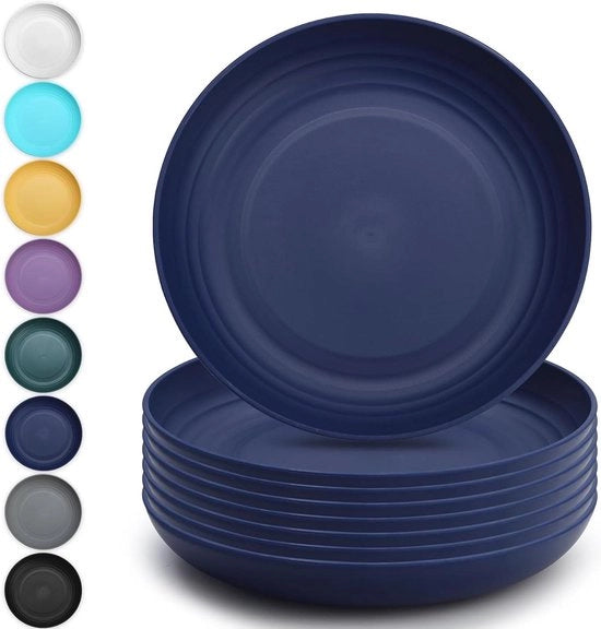 Piatti in plastica profonda 8 pezzi - 9 pollici piatti da diner - impermeabili e riciclabili - piatti da diner leggeri - piatti per pasta e dumpling - sicuri per il forno a microonde