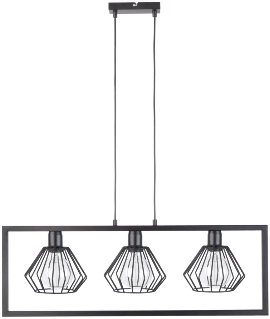 Lampada a sospensione industriale nera 3 luci E27 Saga