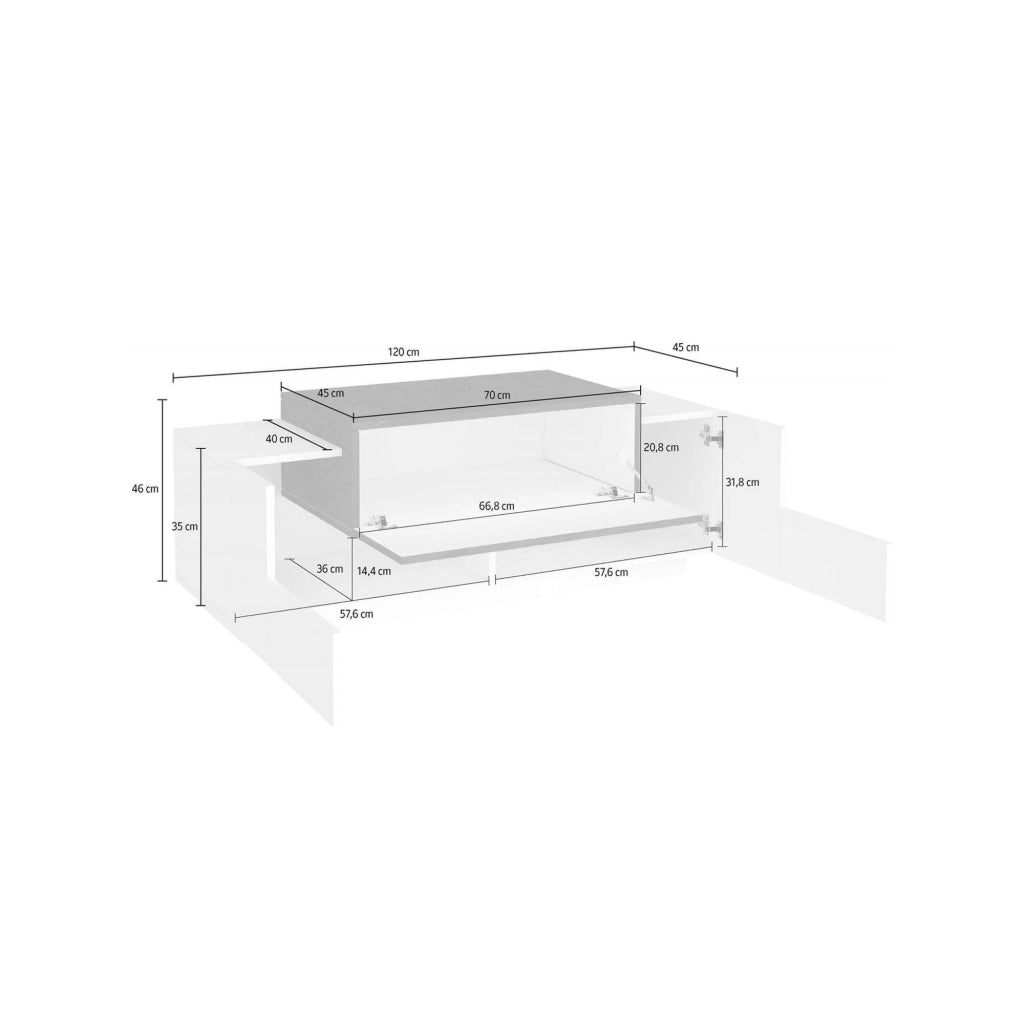 Madia Aspera, Credenza 3 Vani Made in Italy, 120x45x46h cm Bianco Lucido