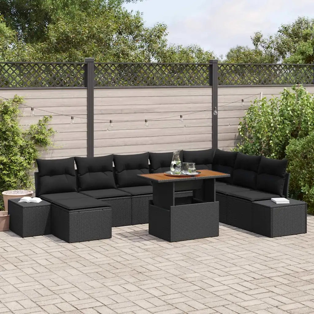 Set Divano da Giardino con archiviazione 9 pcs Nero Poly Rattan