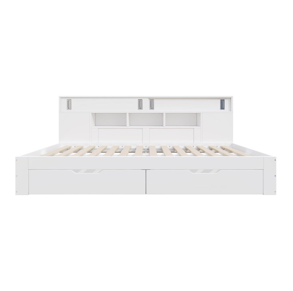 Letto 140x190 cm con cassetti e armadi in MDF bianco
