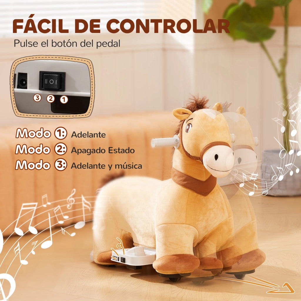 Cavallo Elettrico per Bambini 18-36 Mesi ¨C Xylo ¨C 6V con Musica Marrone 69x34x53cm