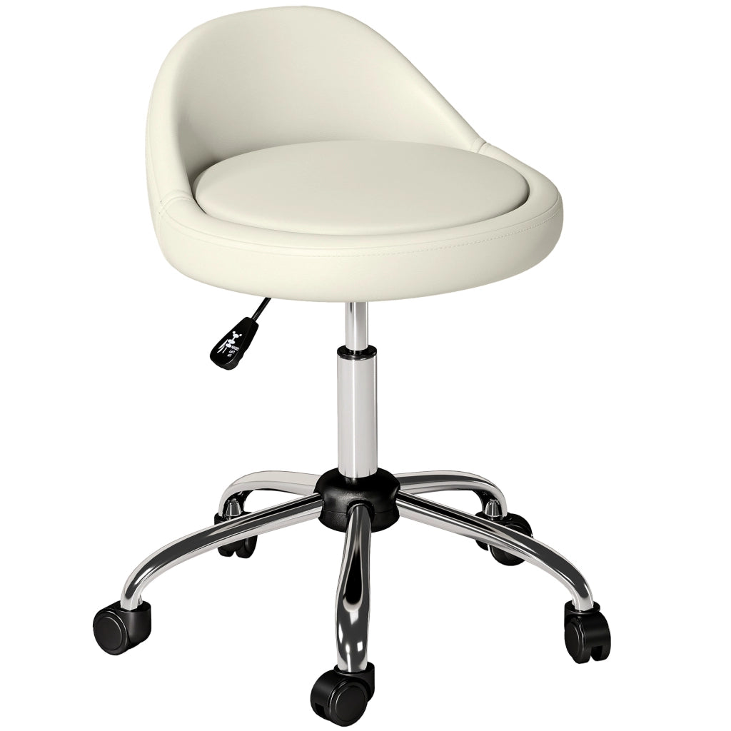 Sgabello da Lavoro Girevole 360¡ã con Rotelle ¨C Xylo ¨C Bianco, Altezza Regolabile 53-73 cm