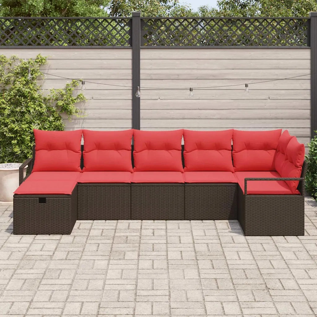 Set di divani con cuscino 7 pcs Marrone e Rosso polyrattan 3359203
