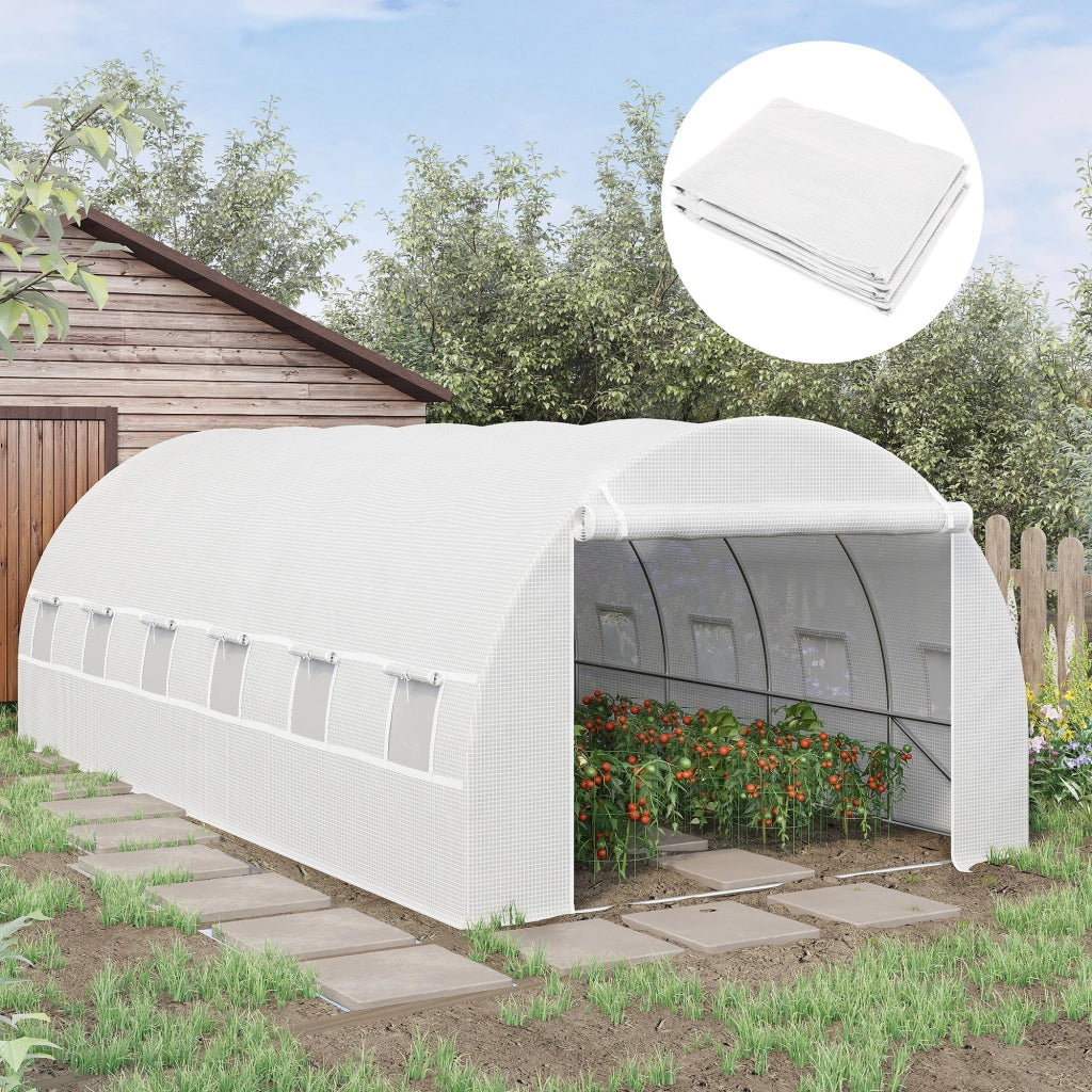 Telo di ricambio 600 x 300 x 200 cm con porta frontale, 12 finestre, pellicola per serra antistrappo, pellicola da giardino per serre, serre calde,