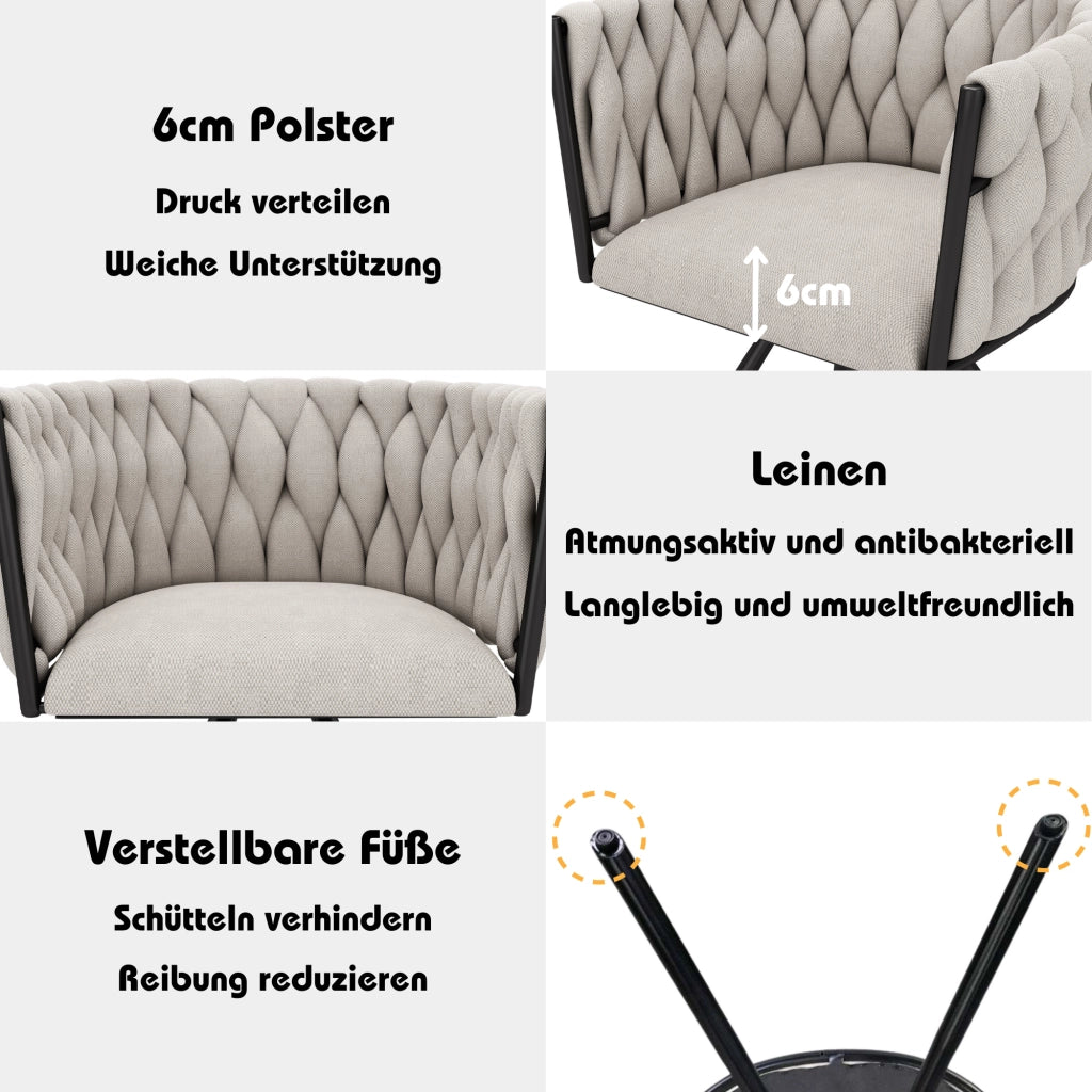 Sedia da sala da pranzo girevole 360 gradi 2 pezzi con schienale ergonomico e gambe in acciaio in lino nero