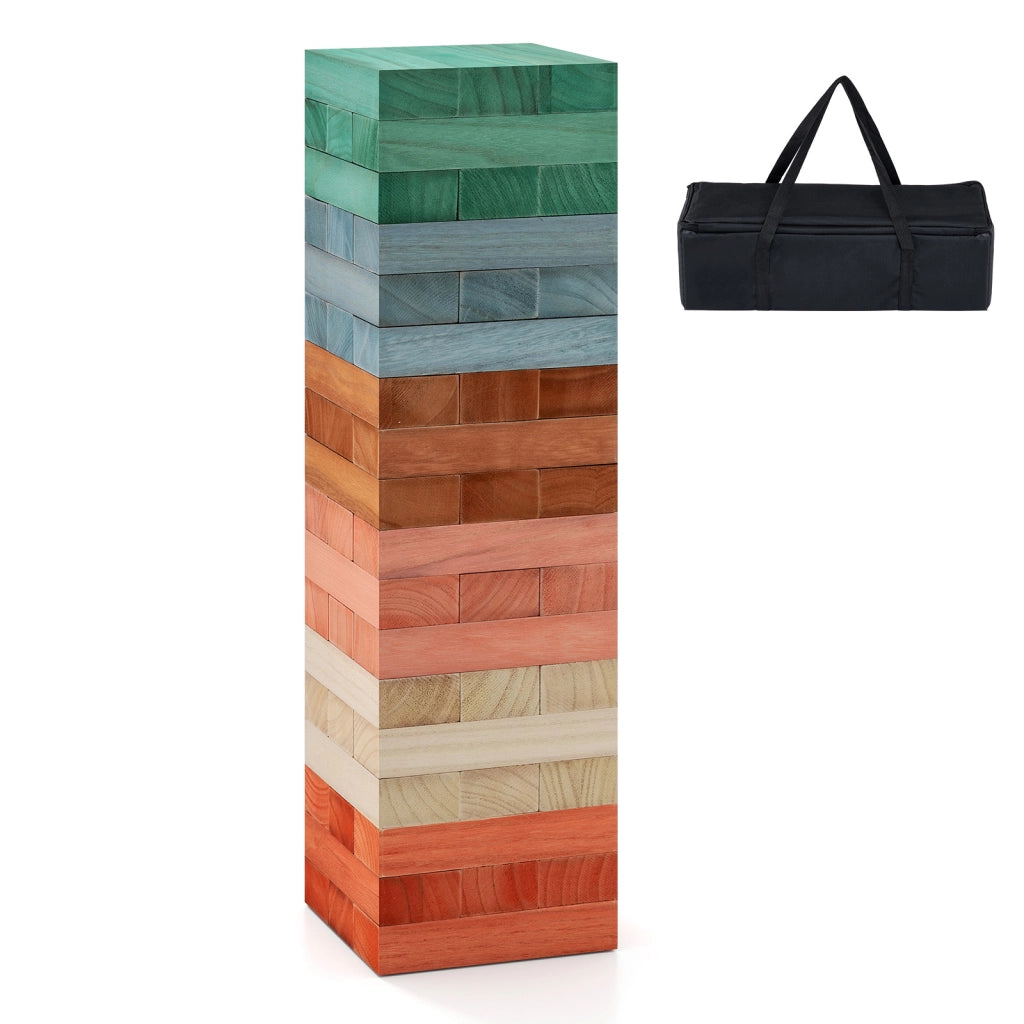 Gioco di societ¨¤ di impilamento da costruzione da equilibrio in legno colorato, Torre da 54 pezzi per bambini e famiglia