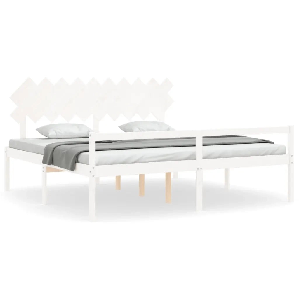 Letto per Anziani con Testiera-Struttura Letto per Anziani Bianco 200x200 cm Legno Massello 240112