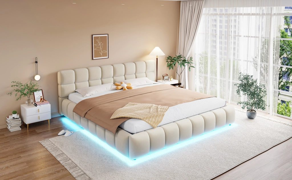 letto imbottito velluto beige 180 x 200 cm