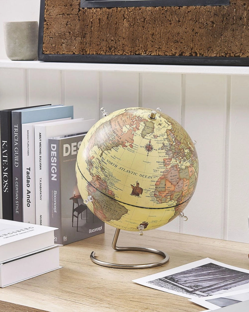 Mappamondo in Plastica Gialla Supporto Acciaio Inossidabile e Magneti 25 cm stile moderno