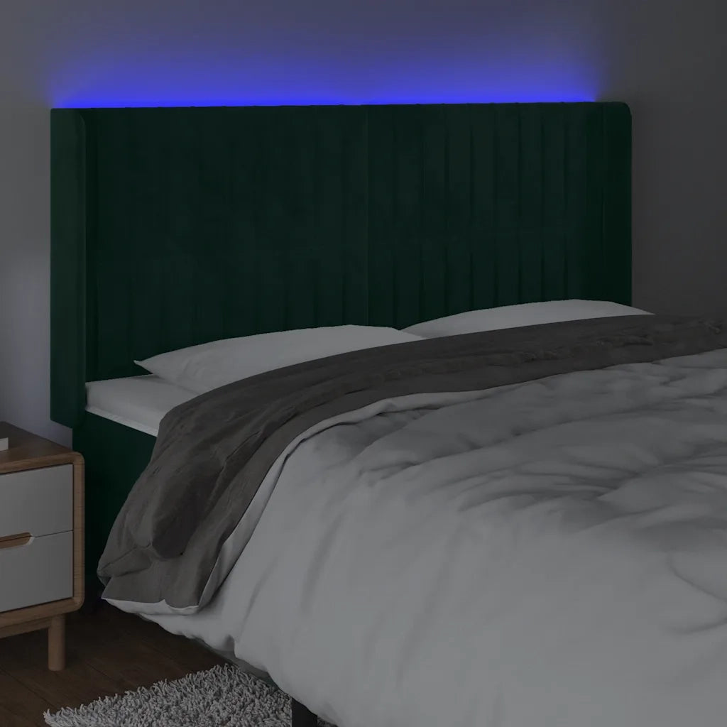 Testiera a LED Verde Scuro 163x16x118/128 cm in Velluto 3124343