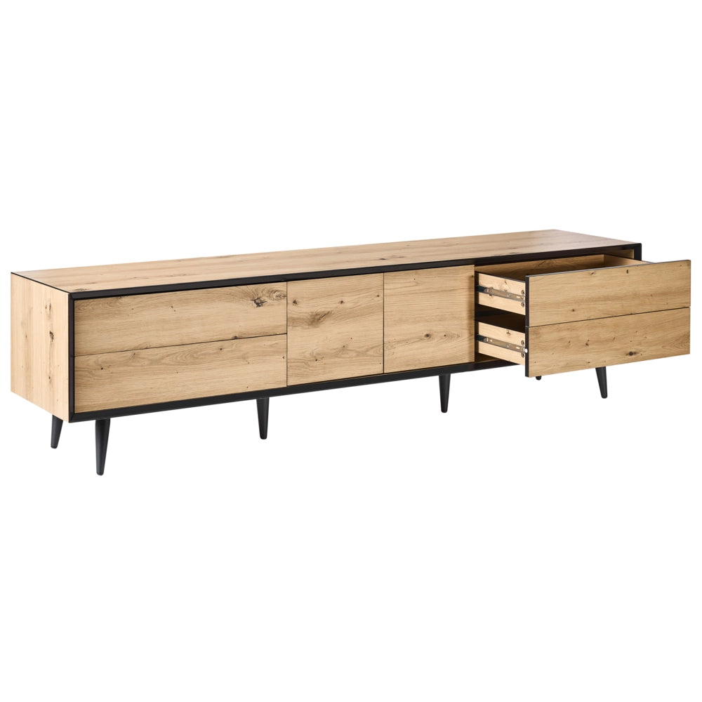Mobile TV marrone chiaro in MDF con 2 ante e 4 cassetti gambe in metallo design moderno in stile loft per camera da letto