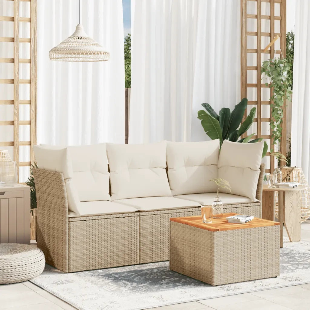 Set Divano da Giardino 4 pz con Cuscini Beige in Polyrattan 3255799