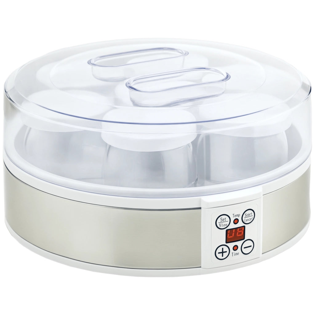 Macchina per Yogurt ¨C Xylo ¨C Acciaio Inossidabile con 7 Barattoli, 24x24x13 cm, Argento e Bianco