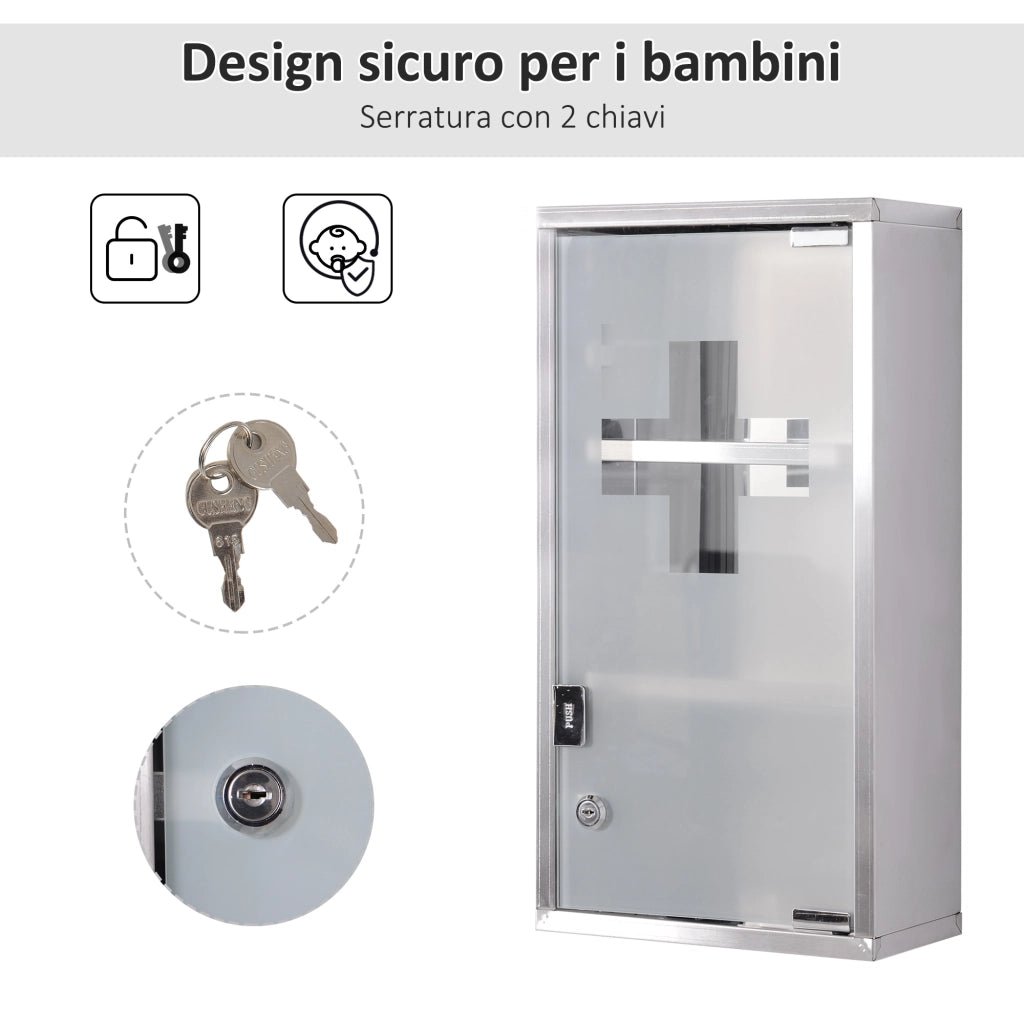 Armadietto Pronto Soccorso ¨C ZephMum ¨C Acciaio Porta Vetro 48x25cm