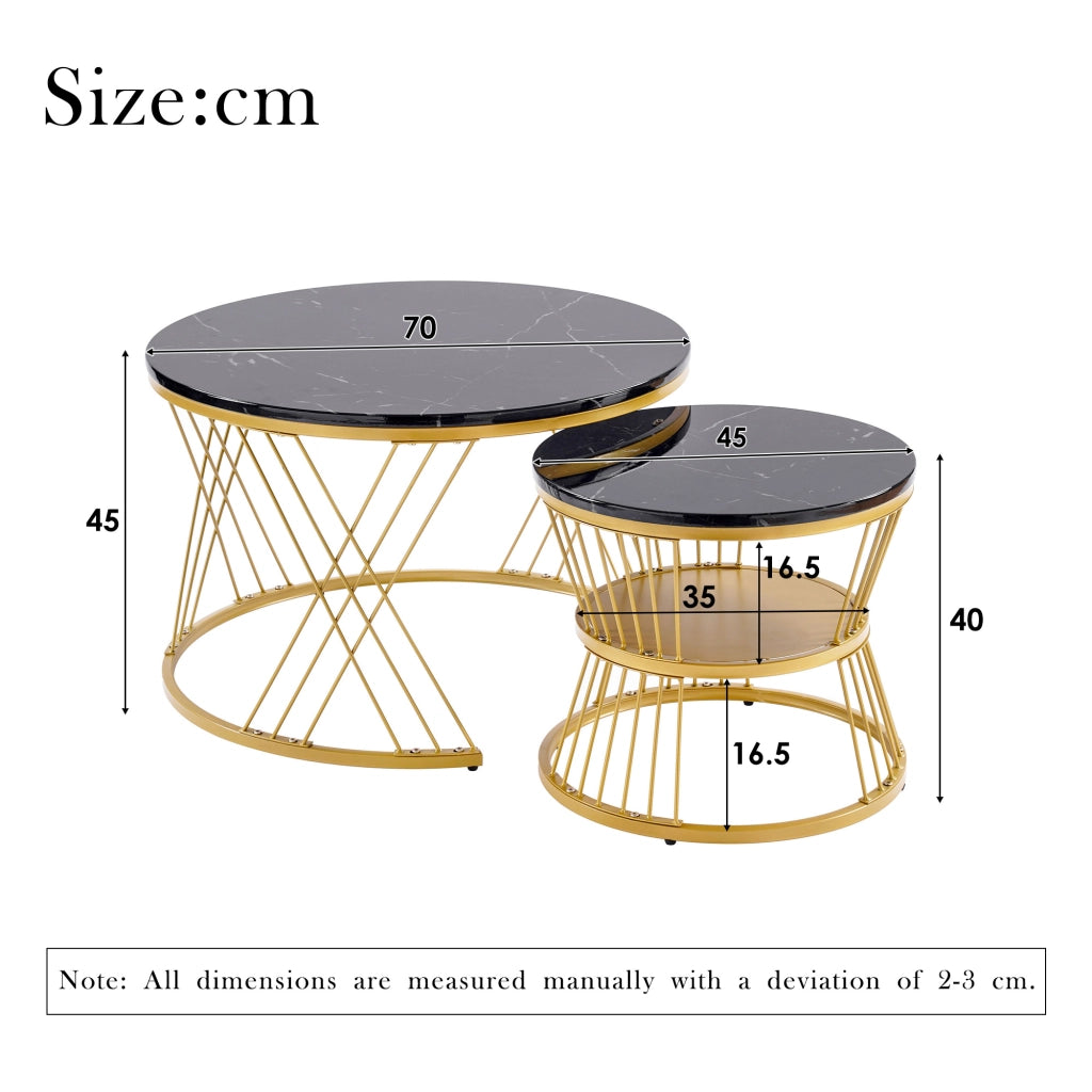 Tavolino da salotto nidificante moderno - Zephmum - Set di 2, cornice dorata, finitura lucida