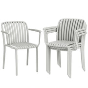 Set di 4 Sedie da Giardino Impilabili con Braccioli. Design a Doghe in Plastica. Grigio