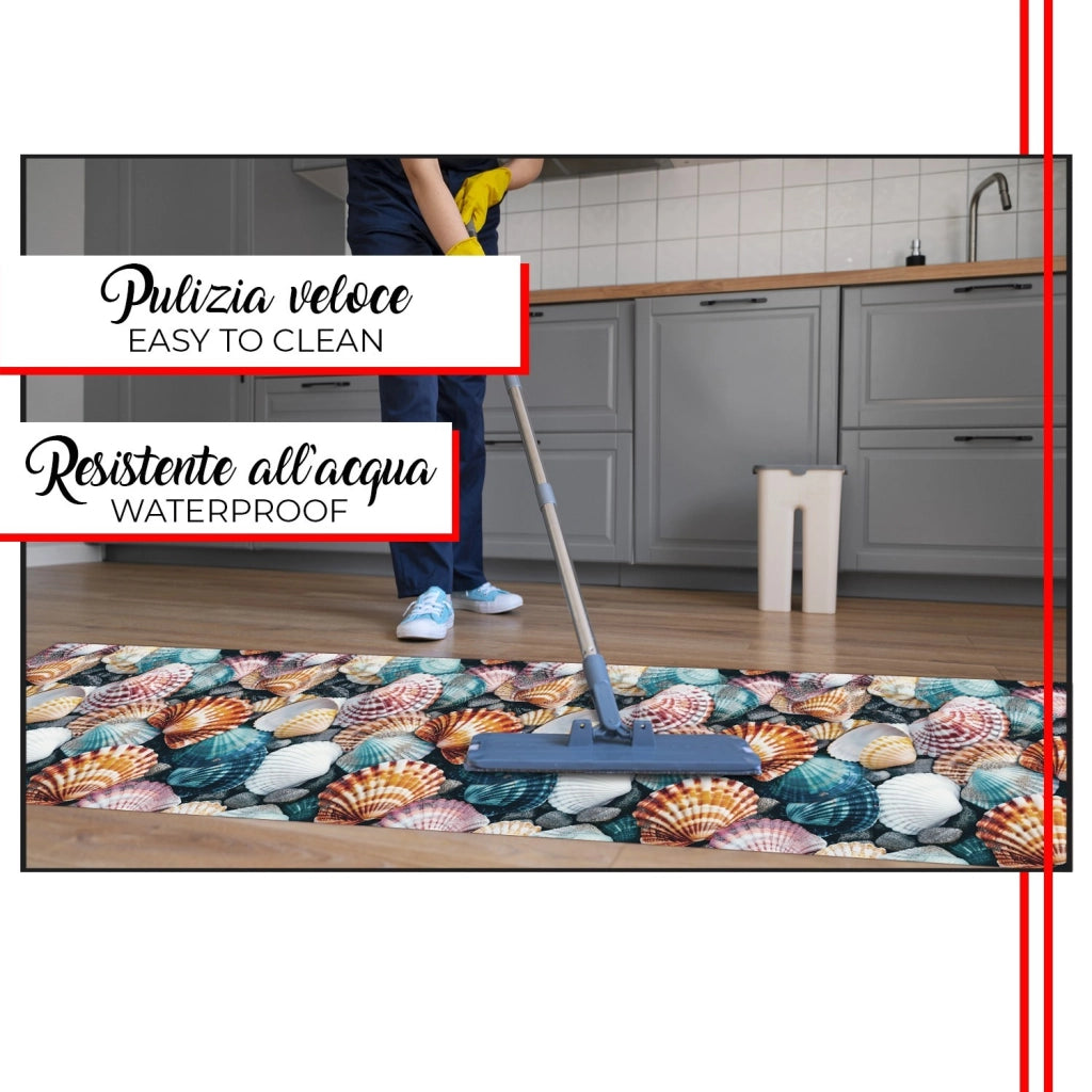Tappeto Cucina Pvc 51x80 cm Morbido Passatoia Antimacchia Gomma Antiscivolo Flessibile Conchiglie