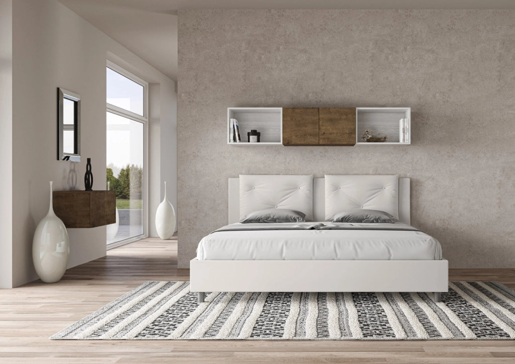 BS COM Letto senza rete imbottito 180x190 similpelle bianco