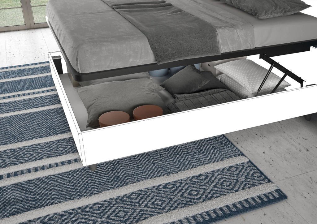 BS COM Letto matrimoniale contenitore doppia alzata imbottito 160x200 similpelle bianco