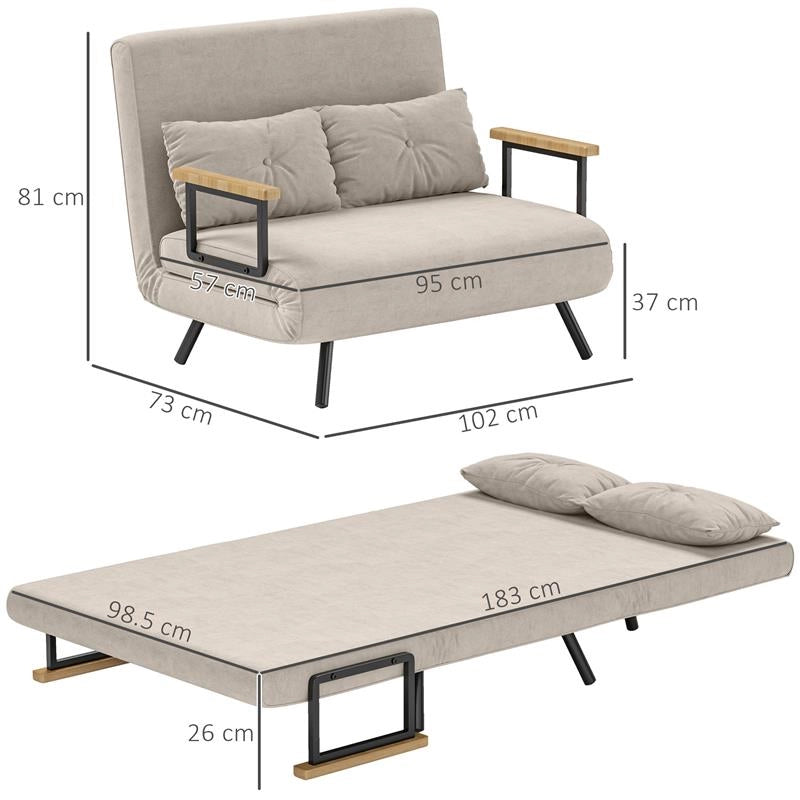 DIVANO LETTO 3 IN 1 IN TESSUTO EFFETTO VELLUTO CON SCHIENALE REGOLABILE E 2 CUSCINI 102X73X81 CM BIANCO CREMA