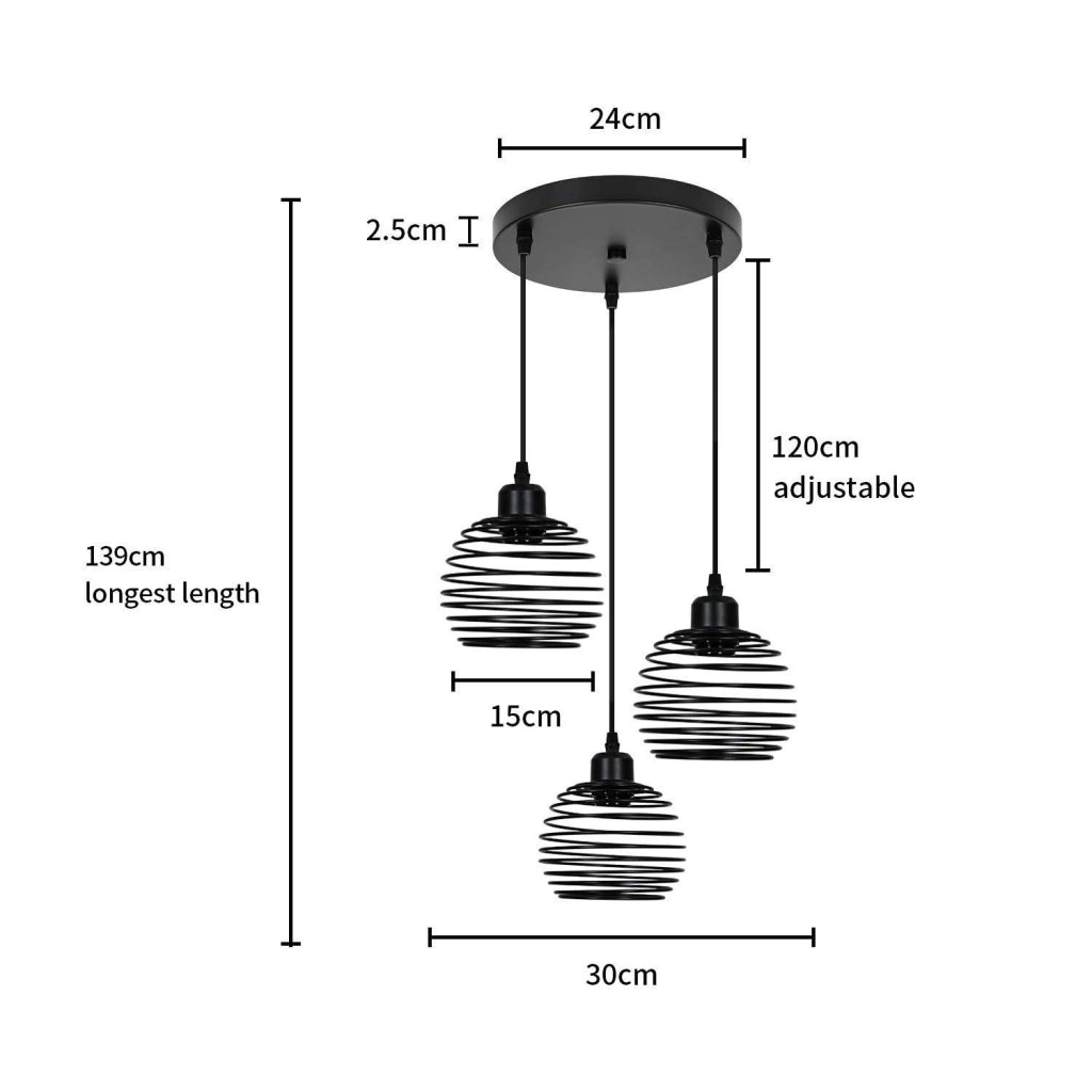 ZMH Lampada a sospensione tre luci vintage metallo E27 sala pranzo soggiorno senza lampadine
