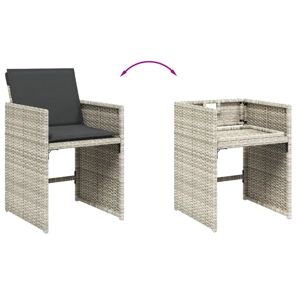 Set da Pranzo da Giardino 17pz con Cuscini Grigio in Polyrattan