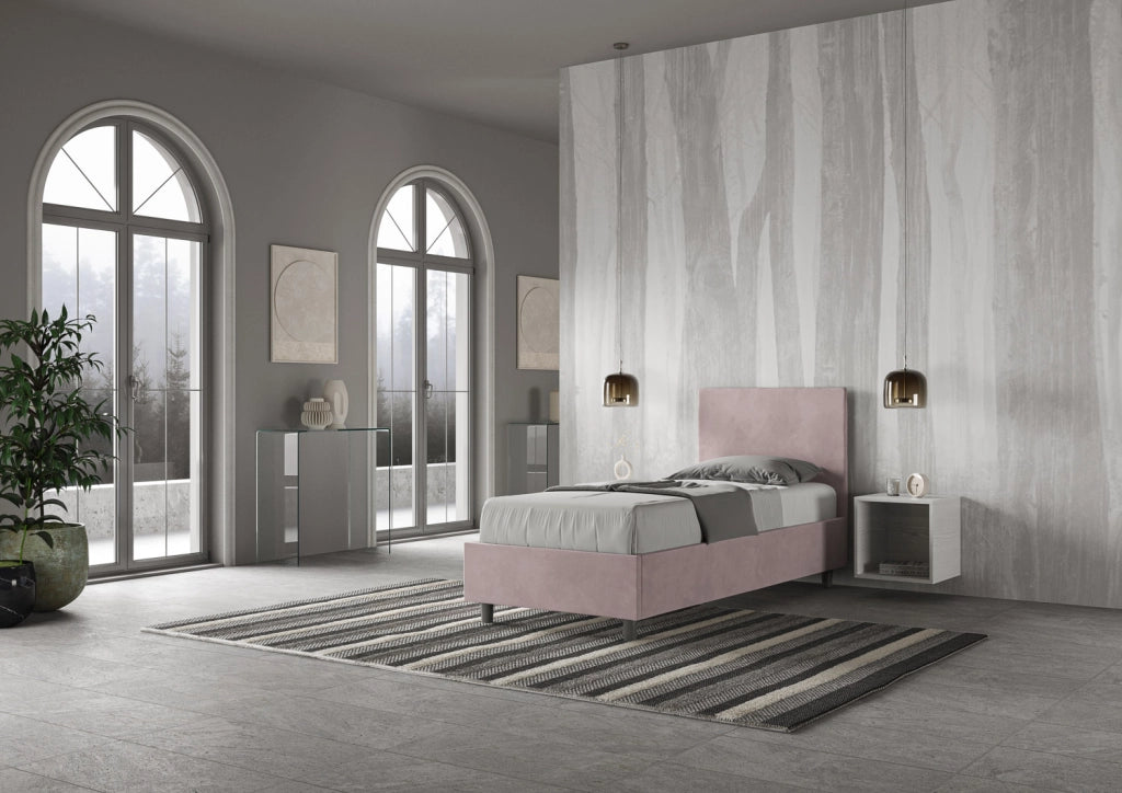 BS COM Letto singolo senza rete imbottito 80x190 microfibra glicine