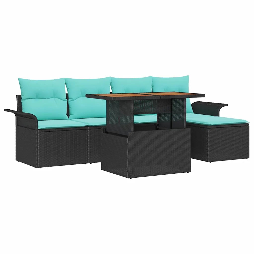 Set Divano da Giardino con cuscino 6 pcs Nero e blu 3349325