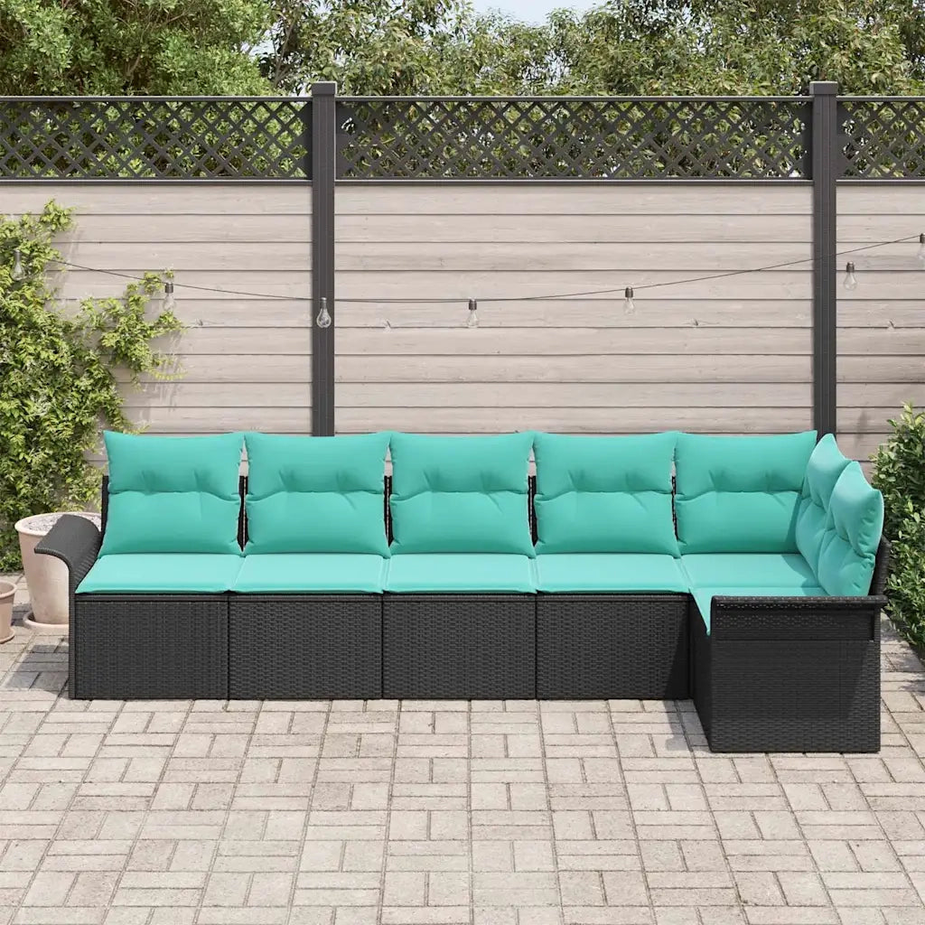 Set Divano da Giardino con cuscino 6 pcs Nero polyrattan 3345386