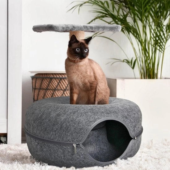 Tunnel per gatto in velluto e gatto - Letto e giocattolo multifunzionale per gatto - Divertimento infinito per il tuo gatto - 50 x 50 x 20 cm - Grigio scuro