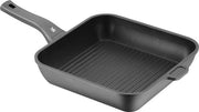 Griglia a induzione 28cm con fondo in alluminio rivestito - ideale per cotti croccanti - padella quadrata con manico in plastica