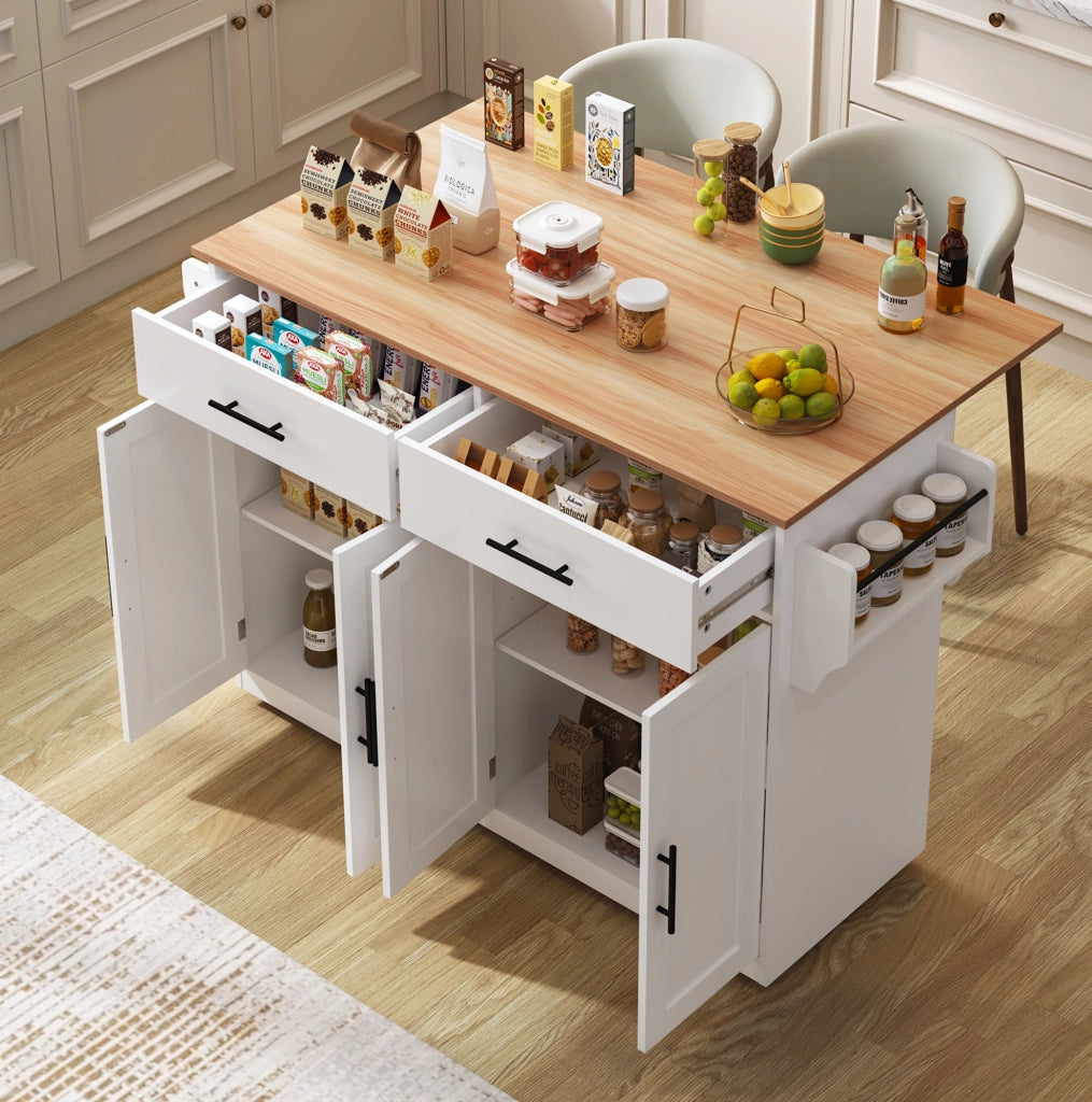 Carrello cucina multifunzione con piano ribaltabile 120x46(70)x91;5 cm; bianco e naturale