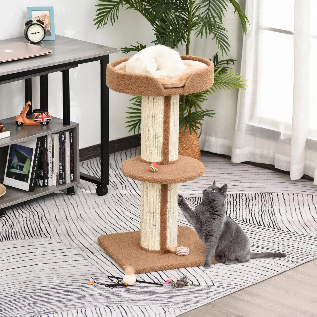Tiragraffi per gatti con 2 piattaforme e cuscino marrone chiaro ¨C Minimal ¨C marrone chiaro
