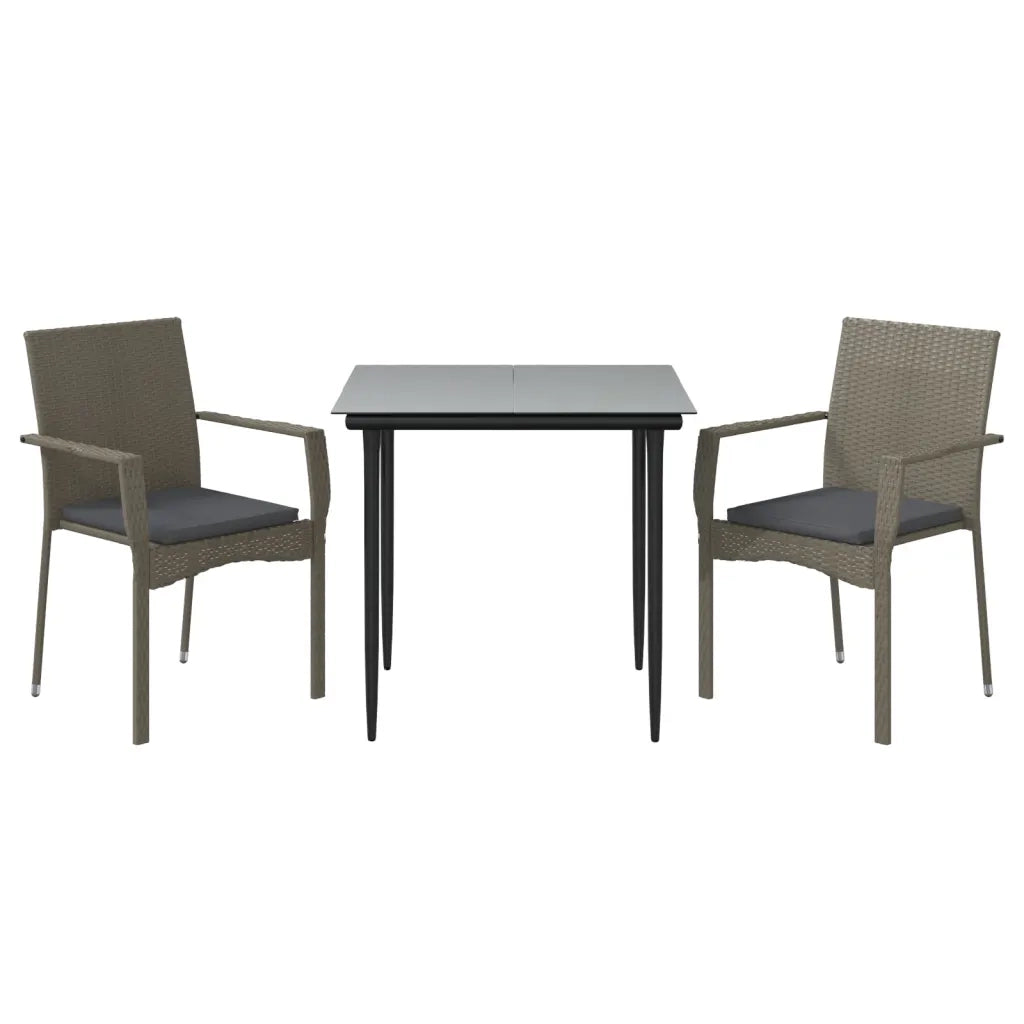 Set Salotto Giardino 3 pz | Set di Mobili da Esterno con Cuscini Nero e Grigio Polyrattan