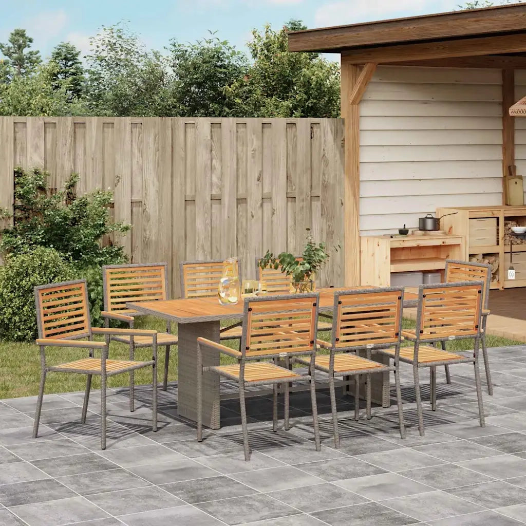Set da Pranzo per Giardino 9 pcs Grigio e Marrone polyrattan