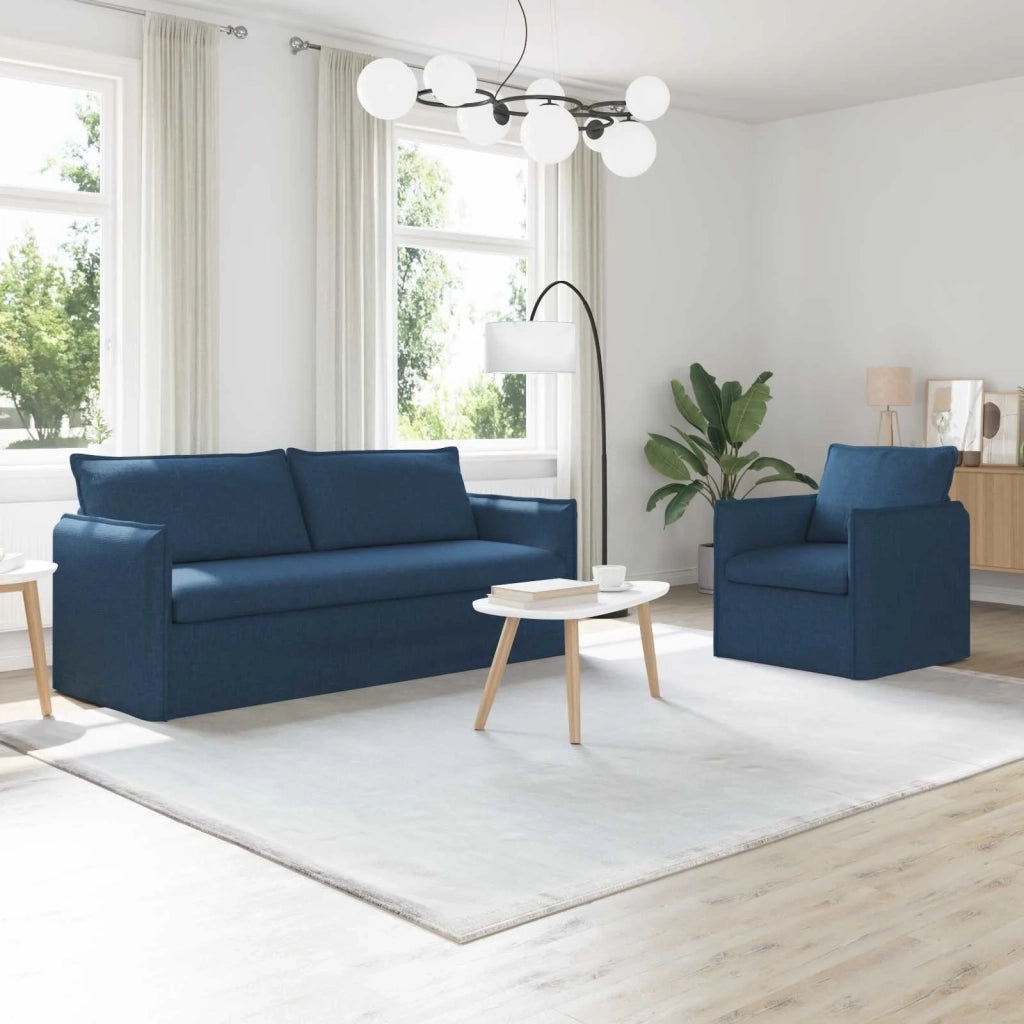 Divano 2 pcs Blu 196 x 82 x 85 cm Tessuto