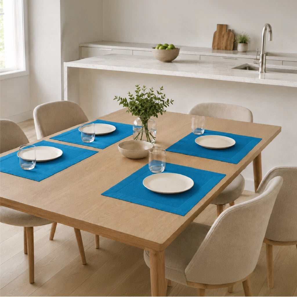 Set 4 Tovagliette Americane 45x30 cm in PVC Intrecciato, Lavabili e Riutilizzabili, Sottopiatto Rettangolare per Tavola Cucina e Sala da Pranzo  Petrolio