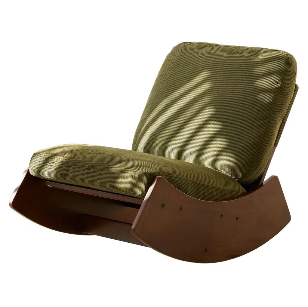 Sedia a dondolo glider in tessuto; struttura in legno; verde