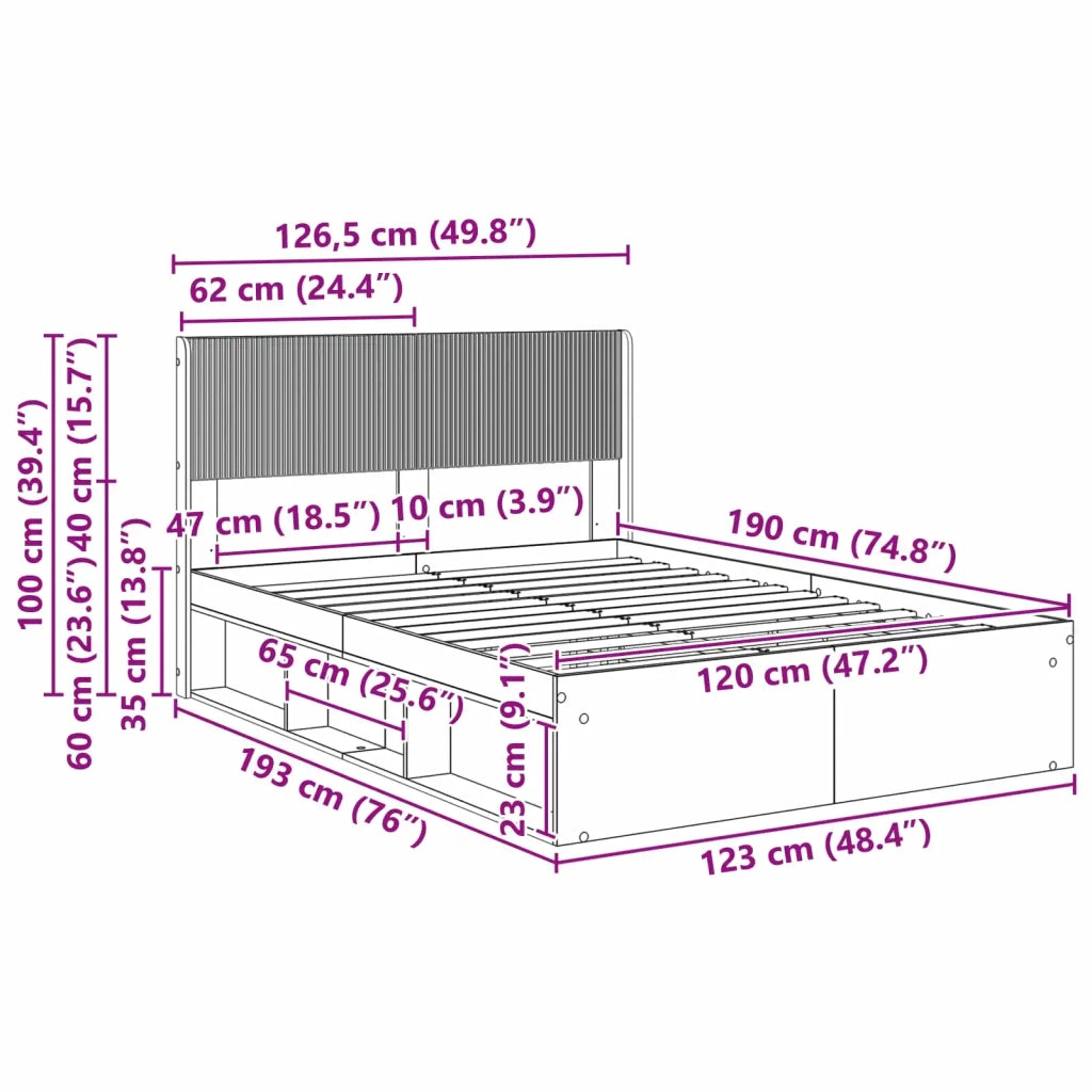 Struttura del letto con stoccaggio e testata Rovere Fumo 3414239