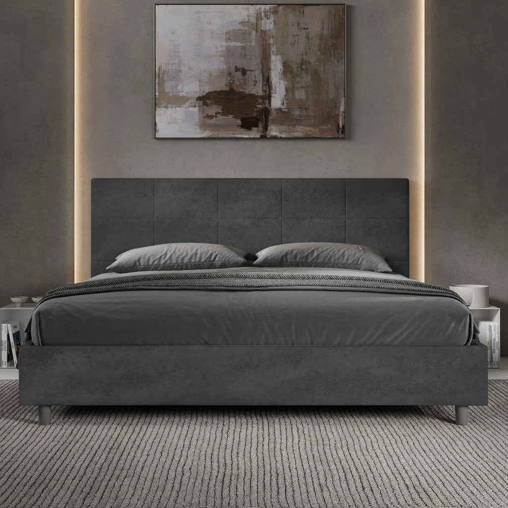 BS COM Letto matrimoniale king size contenitore imbottito 190x210 microfibra grigio