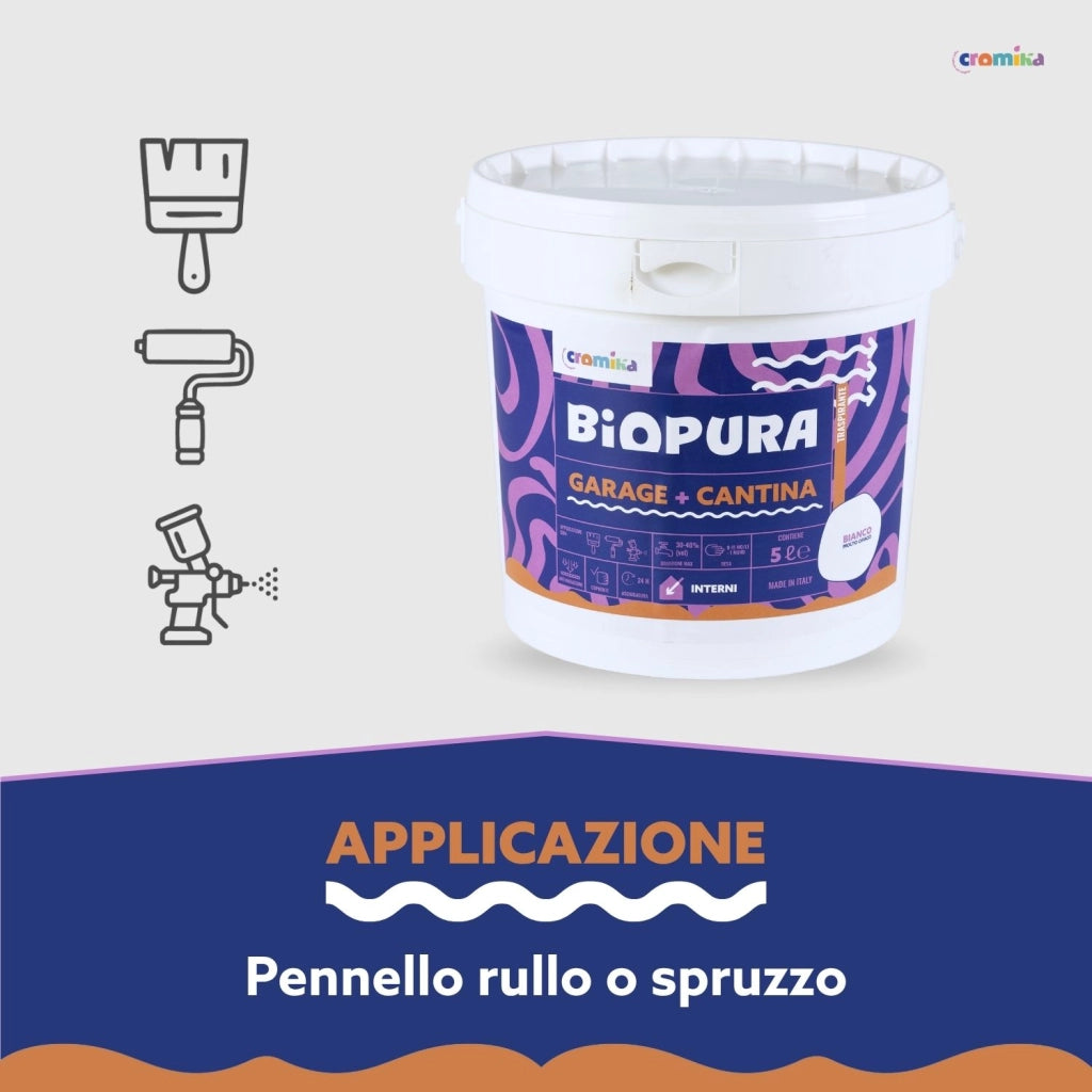 Pittura murale traspirante interni garage cantina linea biopura cromika *** formato 5 lt, confezione 1