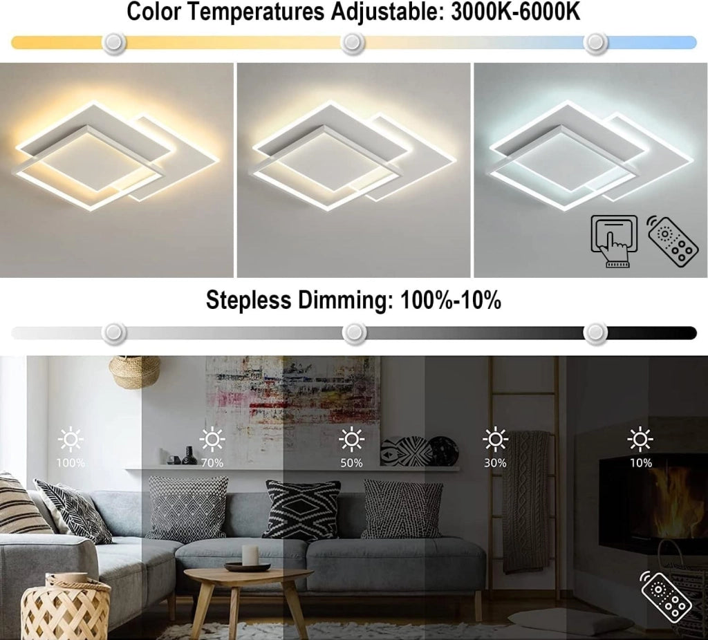 Plafoniera LED 3 Cerchi 70W Ø49cm – Dimmerabile con Telecomando + App, 3 Tonalità CCT 3000K 4200K 6400K, 6.440 lm, Luce 360°, Memoria Impostazioni da Telecomando, Design Moderno