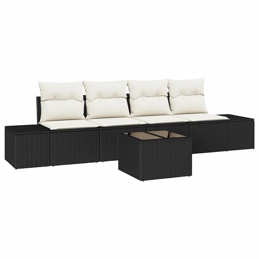 Set di divani con cuscino 5 pcs Nero e Crema polyrattan 3346927