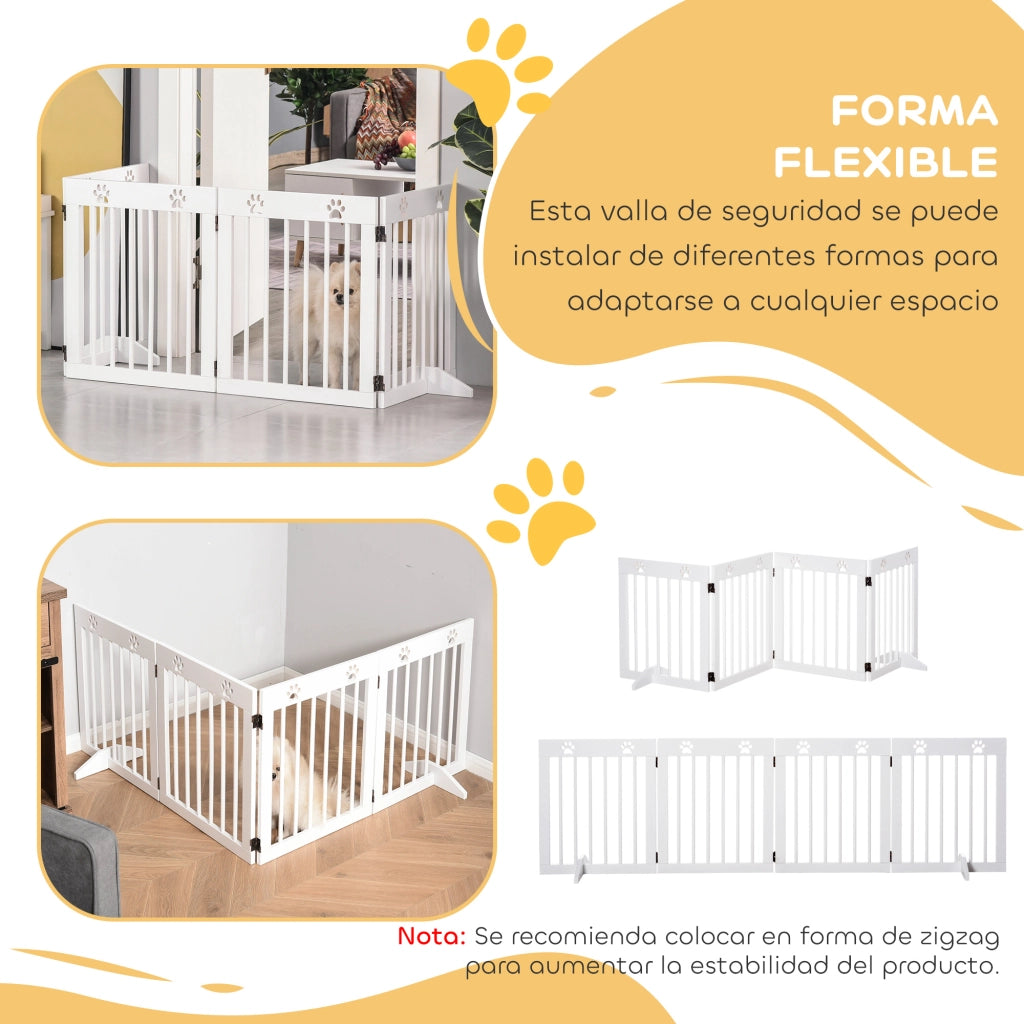 Cancelletto di Sicurezza per Cani Pieghevole 4 Pannelli ¨C Xylo ¨C Legno Bianco 204x61 cm