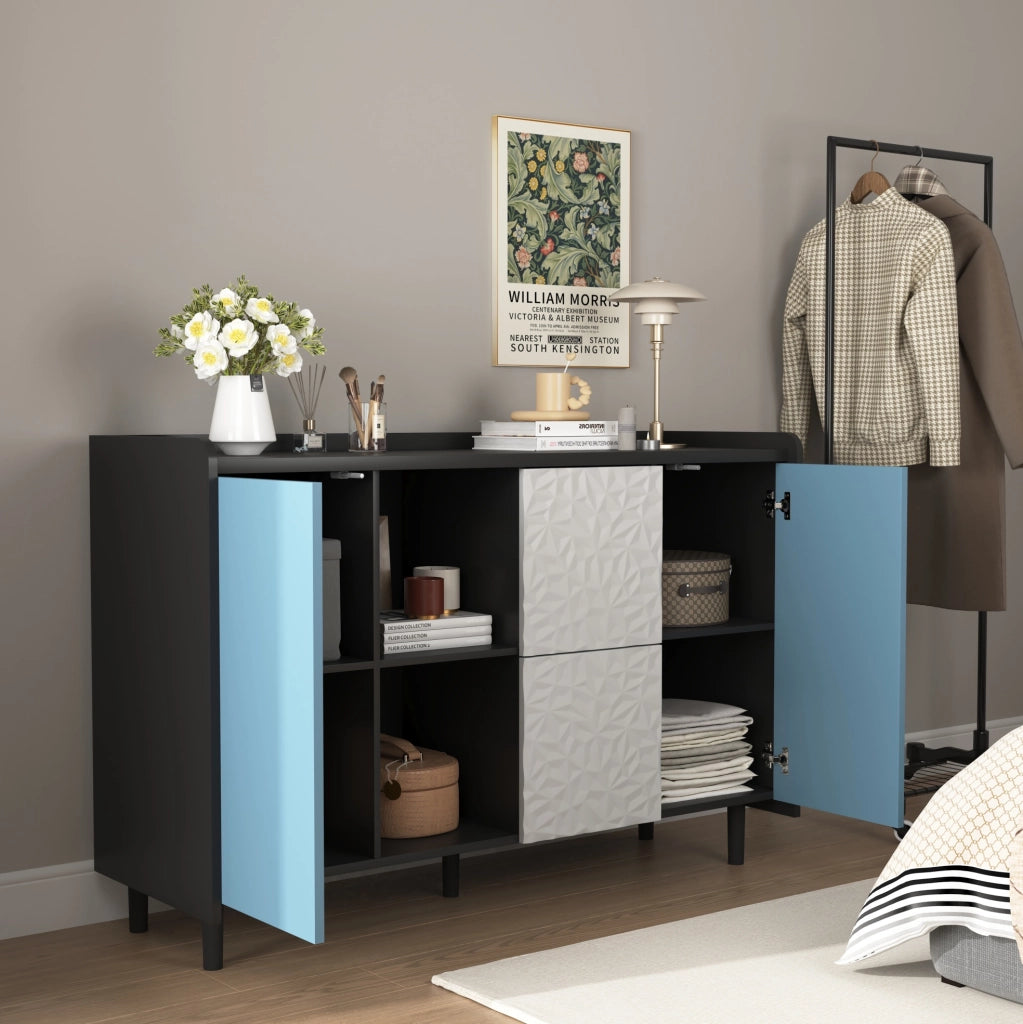 Credenza sideboard con 2 cassetti e vano chiuso 120 cm in MDF nero e blu