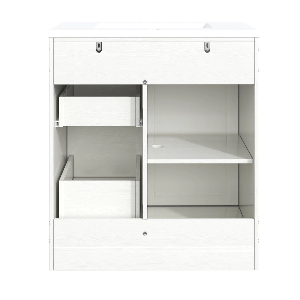 Mobile bagno con lavabo in ceramica; ante e cassetti; in MDF e metallo; per bagno; bianco 76×46.5×87.5 cm