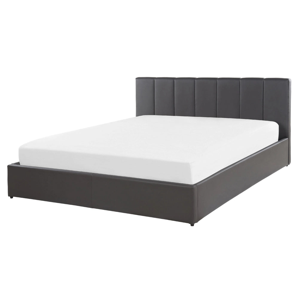 Letto contenitore Rivestimento in ecopelle grigia 160 x 200 cm con testiera a doghe