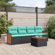 Set Divani da Giardino 5 pz con Cuscini Nero in Polyrattan 3227457
